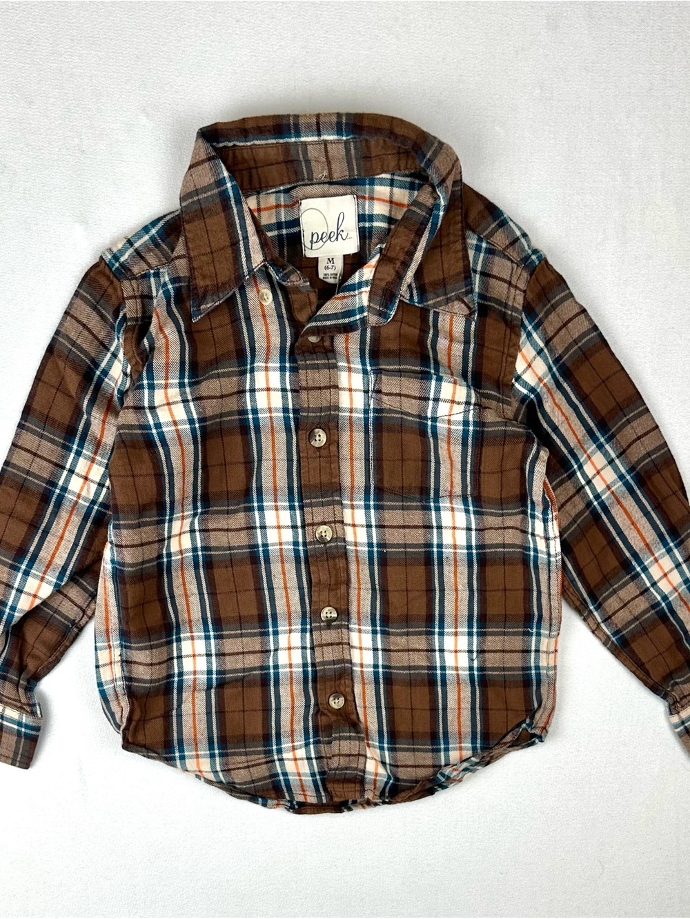 Peek Plaid Flannel Button Down Shirt Kids M 6/7